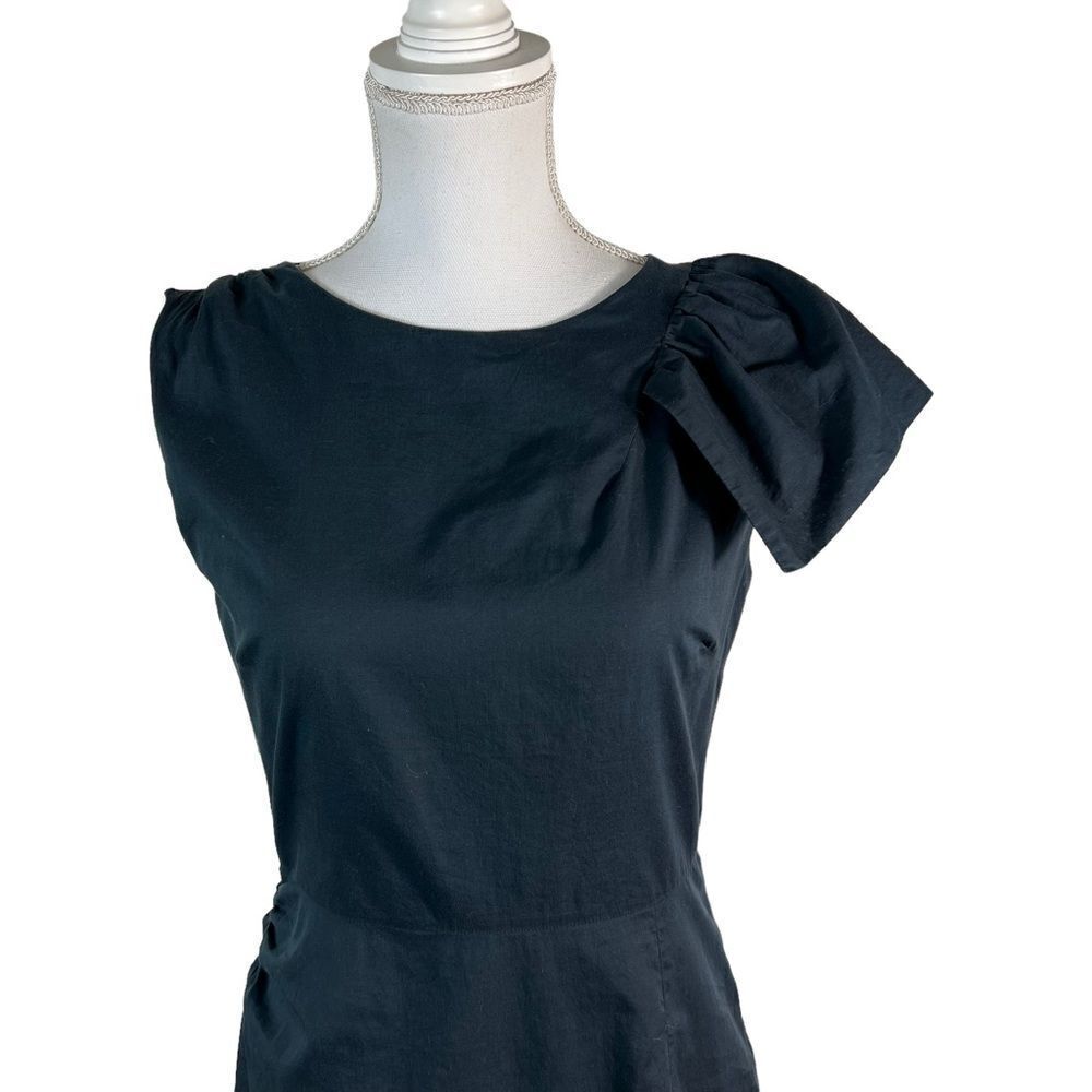 Dries Van Noten Navy Blue Ruffle Shoulder Cotten Sheath - Picture 8 of 14